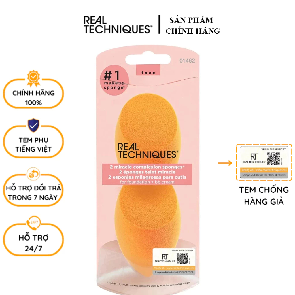 Mút Tán Nền REAL TECHNIQUES 2 Miracle Complexion Sponge 2 Cái