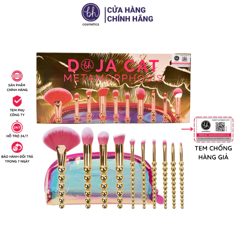 Bộ cọ trang điểm BH COSMETICS METAMORPHOSIS 10 Piece Brush Set with Bag