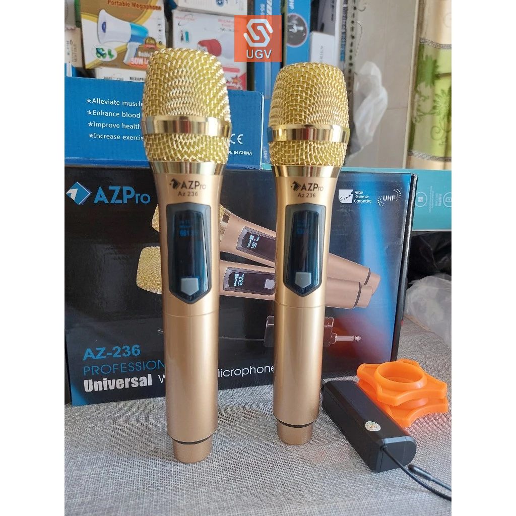 Bộ 2 Micro Karaoke Không Dây AZPro AZ-236 Pin Sạc, Micro Đa Năng Cho Loa Kéo, Amply