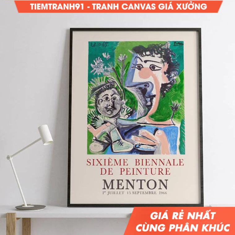 Tranh treo tường, Vintage Exhibition Pablo Picasso Drawing Poster, Abstract Art,tặng kèm đinh treo t