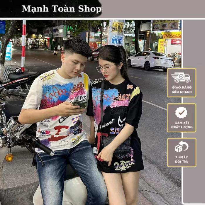 Áo thun Nam Nữ DSQ.2 Mix Hoạ Tiết Tràn Thân_Áo Phông Đôi Nam NỮ Bản Phối Màu Cực Sang