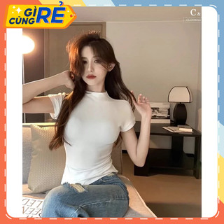 Áo phông nữ Cộc Tay cổ cao vải co giãn tốt CH1558 ôm Body mềm mịn thoải mãi Giá ưu đãi