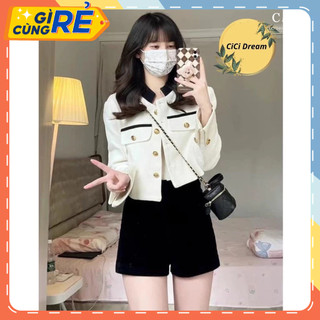 Áo khoác dạ Tweed nữ Cúc đồng Cổ tàu phối viền Sơ mi M125 Phong cách Tiểu Thư sang chảnh dạo phố cực xinh