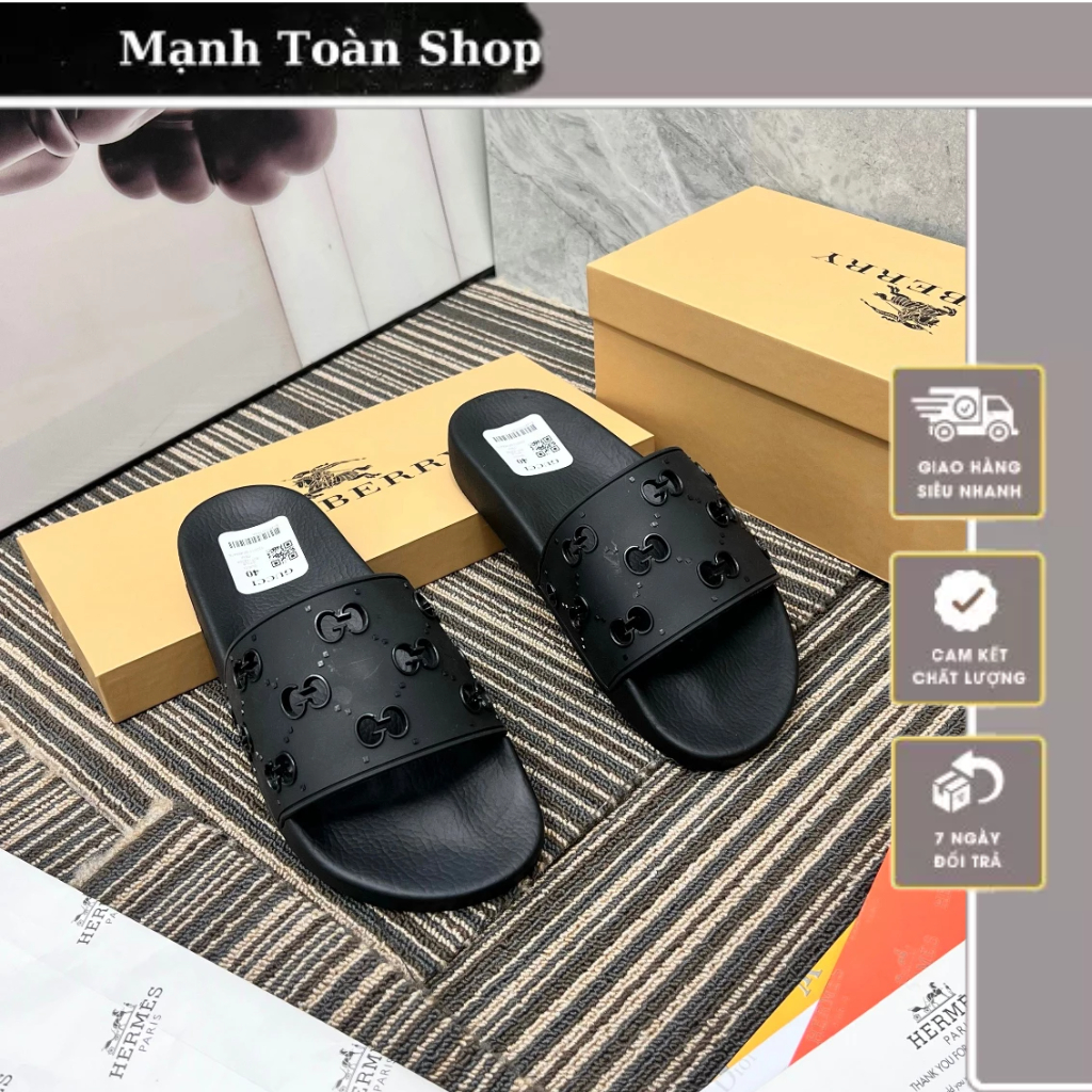 Dép Nam , Dép Quai Ngang Đế Cao Guci Quai Dập Chữ Gu.cci Đế Độn 3cm Dép lê