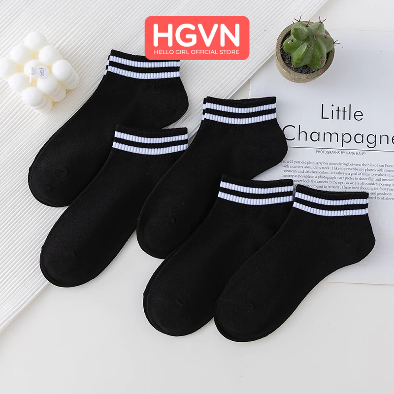 Tất Vớ Nam Nữ Cổ Ngắn Chất Liệu Cotton Co Giãn 4 Chiều Họa Tiết Sọc Đen Trắng HGVN Phù Hợp Chạy Bộ Thể Thao Công Sở