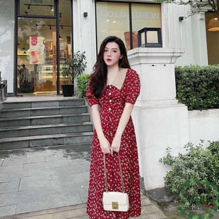 Váy Bầu Mùa Hè Đầm Bầu HOA NHÍ CỔ BẺ sang chảnh trẻ trung