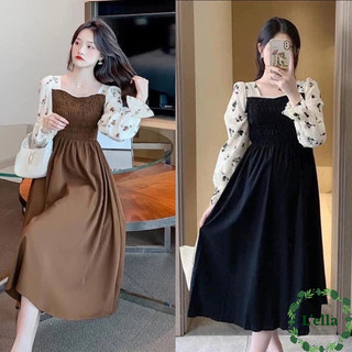 Váy bầu thu đông đầm bầu công sở hoa nhí siêu xinh