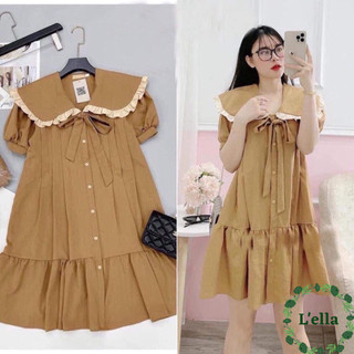Váy bầu babydoll đầm bầu thiết kế cổ sen đuôi cá có cúc chiết eo mặc đi làm, đi chơi