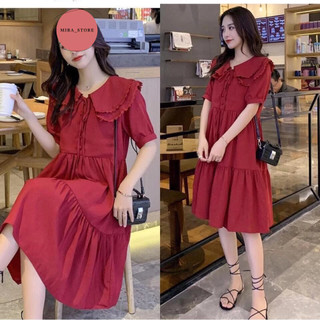 Váy bầu công sở dáng suông cổ buộc nơ đầm bầu babydoll trẻ trung
