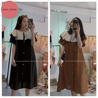 Váy bầu thiết kế công sở đen, nâu đầm bầu cổ xòe trẻ trung