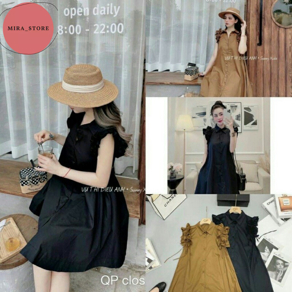 Đầm bầu công sở sát nách váy bầu thiết kế dáng xuông cổ sơ mi phù hợp đi làm, đi chơi, dự tiệc