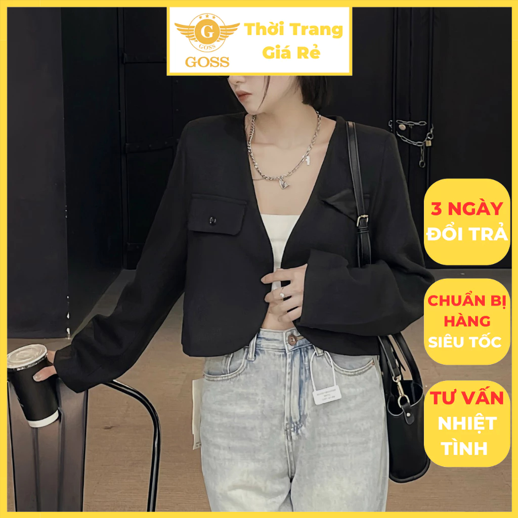 Áo Blazer Nữ Khoác Ngoài Thu Đông Croptop Cách Điệu Độn Vai GOSS GA145 Áo Khoác Nữ Sang Chảnh Thanh Lịch Dạo Phố