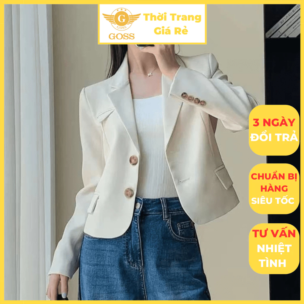 Áo Blazer Nữ Khoác Ngoài Thu Đông Croptop Cách Điệu Vải Cát Hàn GOSS GA106 Áo Khoác Nữ Sang Chảnh Thanh Lịch Dạo Phố