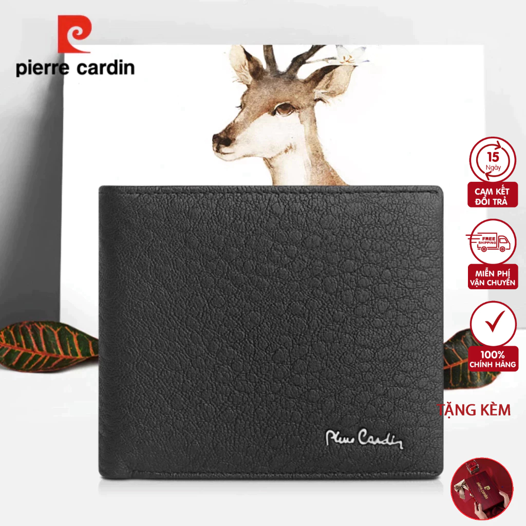 Ví Nam Da Hoẵng Cao Cấp Hàng Hiệu Pierre Cardin, Bóp Nam Cao Cấp PDV12 Hộp Gỗ Làm Quà Tặng, Quà Biếu