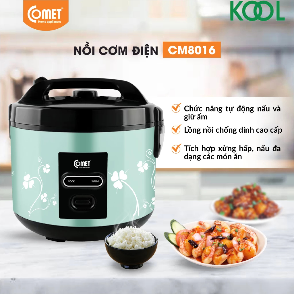 Nồi Cơm Điện Nắp Gài 1,8L Comet CM8016