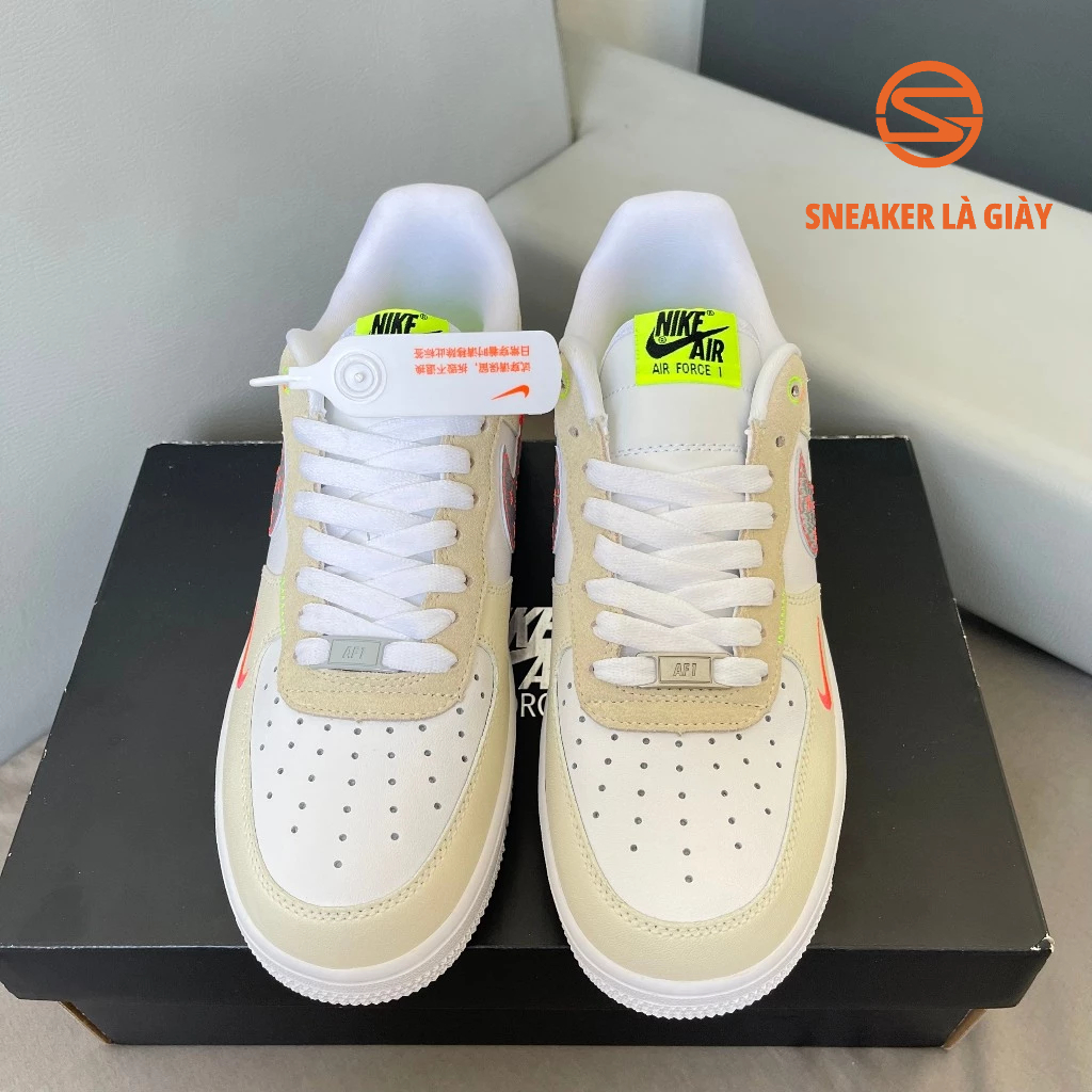 Giày Air Force 1 Low Just Do It White Tan Neon AF1 Just Stitch It FB1852-111 - BẢN CAO CẤP FULLBOX
