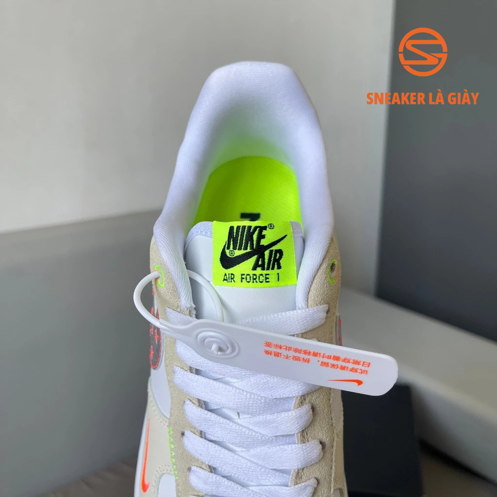 Giày Air Force 1 Low Just Do It White Tan Neon AF1 Just Stitch It FB1852-111 - BẢN CAO CẤP FULLBOX