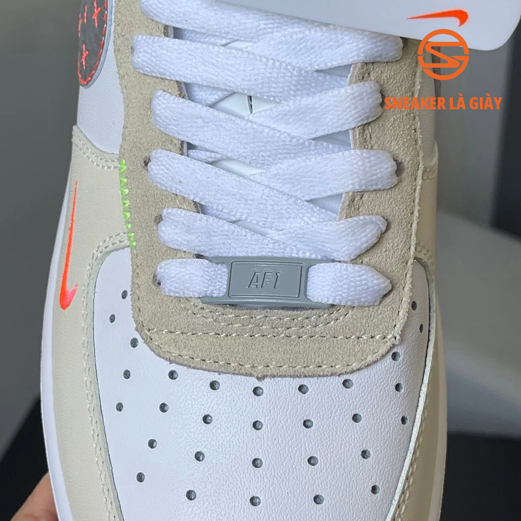 Giày Air Force 1 Low Just Do It White Tan Neon AF1 Just Stitch It FB1852-111 - BẢN CAO CẤP FULLBOX