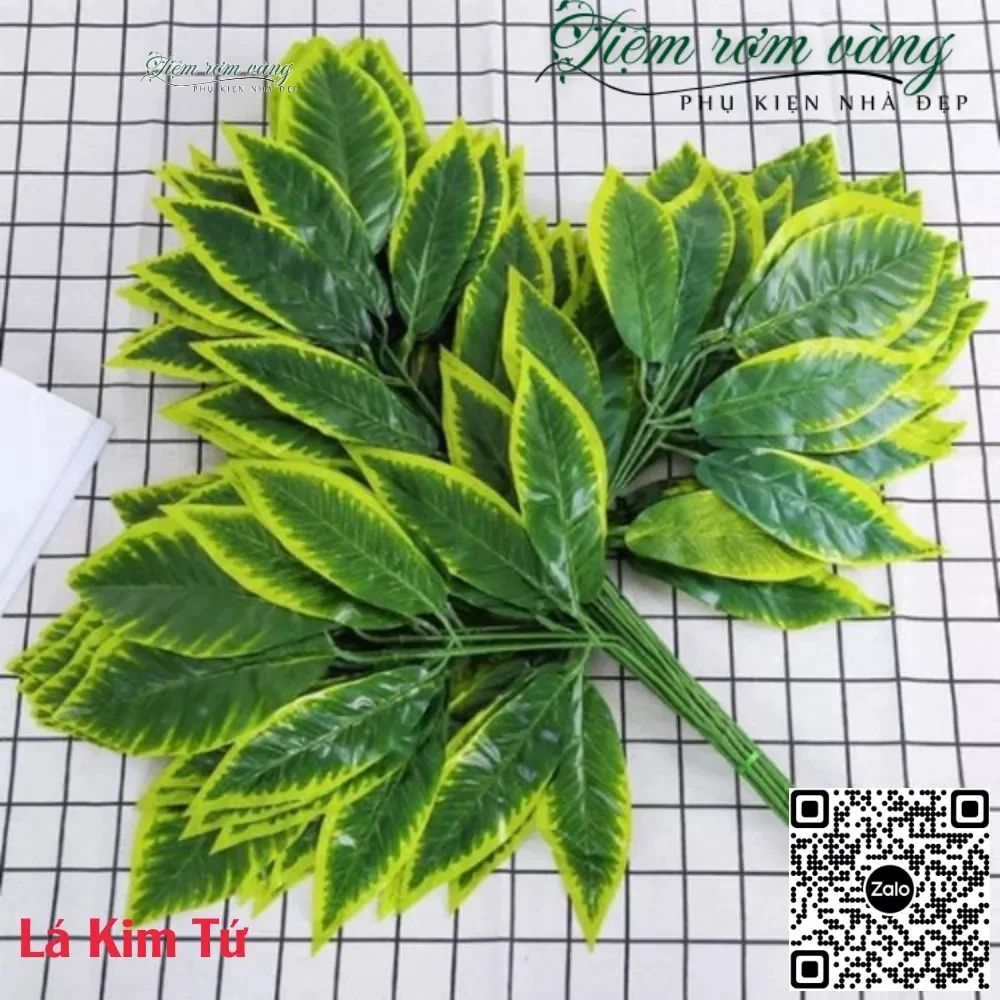 Lá Giả Trang trí- Cành Lá Cây Kim Tứ Combo 12 vải lụa cao cấp, Trang Trí Cây Giả Siêu Đẹp 80CM