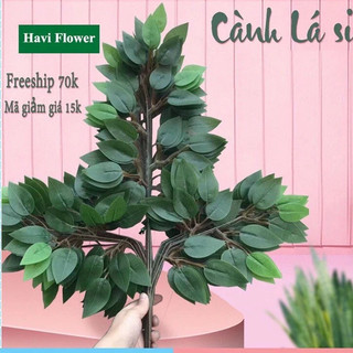 Lá giả trang trí -cành lá si xanh/trắng giả combo 12 cành giả dài 60cm- làm cây si giả, trang trí sự kiện