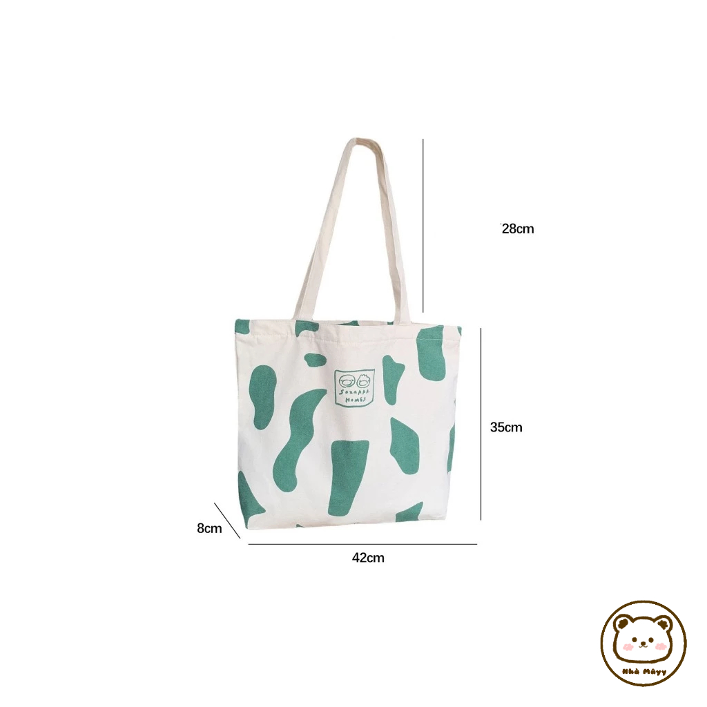 🐻Nhà Mâyy/ Túi Tote đeo vai vải Canvas cỡ lớn họa tiết bò sữa