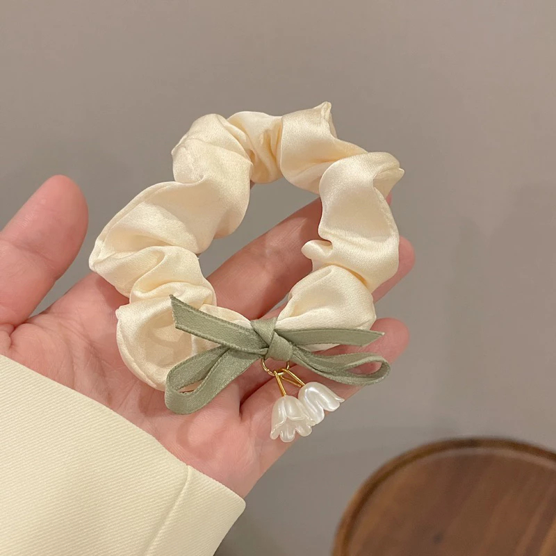 Scrunchies dây cột tóc hoa chuông đính nơ dành cho nữ