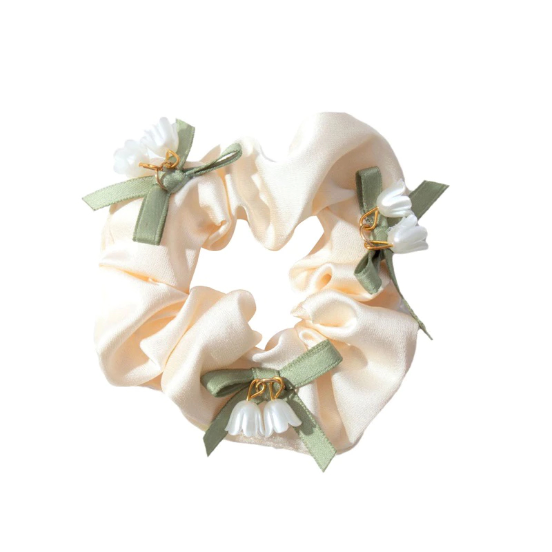 Scrunchies dây cột tóc hoa chuông đính nơ dành cho nữ