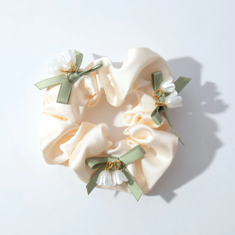 Scrunchies dây cột tóc hoa chuông đính nơ dành cho nữ