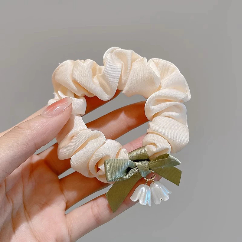Scrunchies dây cột tóc hoa chuông đính nơ dành cho nữ