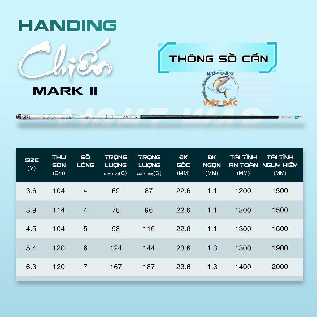 Cần câu tay Handing Chiến Mark II chuyên câu đơn đài chất liệu carbon tặng kèm ngọn và lóng 2 Đồ Câu Việt Bắc