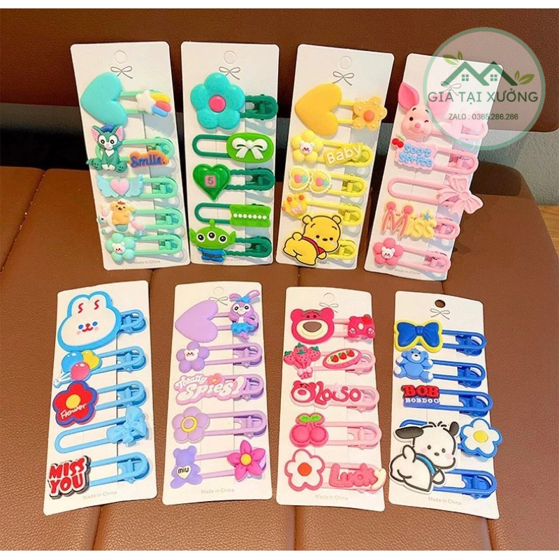 Sét kẹp tóc 5 chi tiết dễ thương cho bé