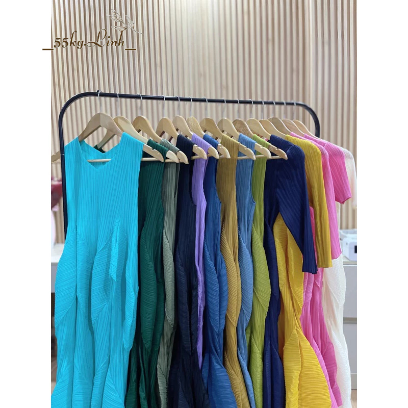 Đầm dài dáng quả bí, chất vải thun lò xo dập ly cao cấp, thiết kế lạ mắt, sang trọng - 55Kg.Linh