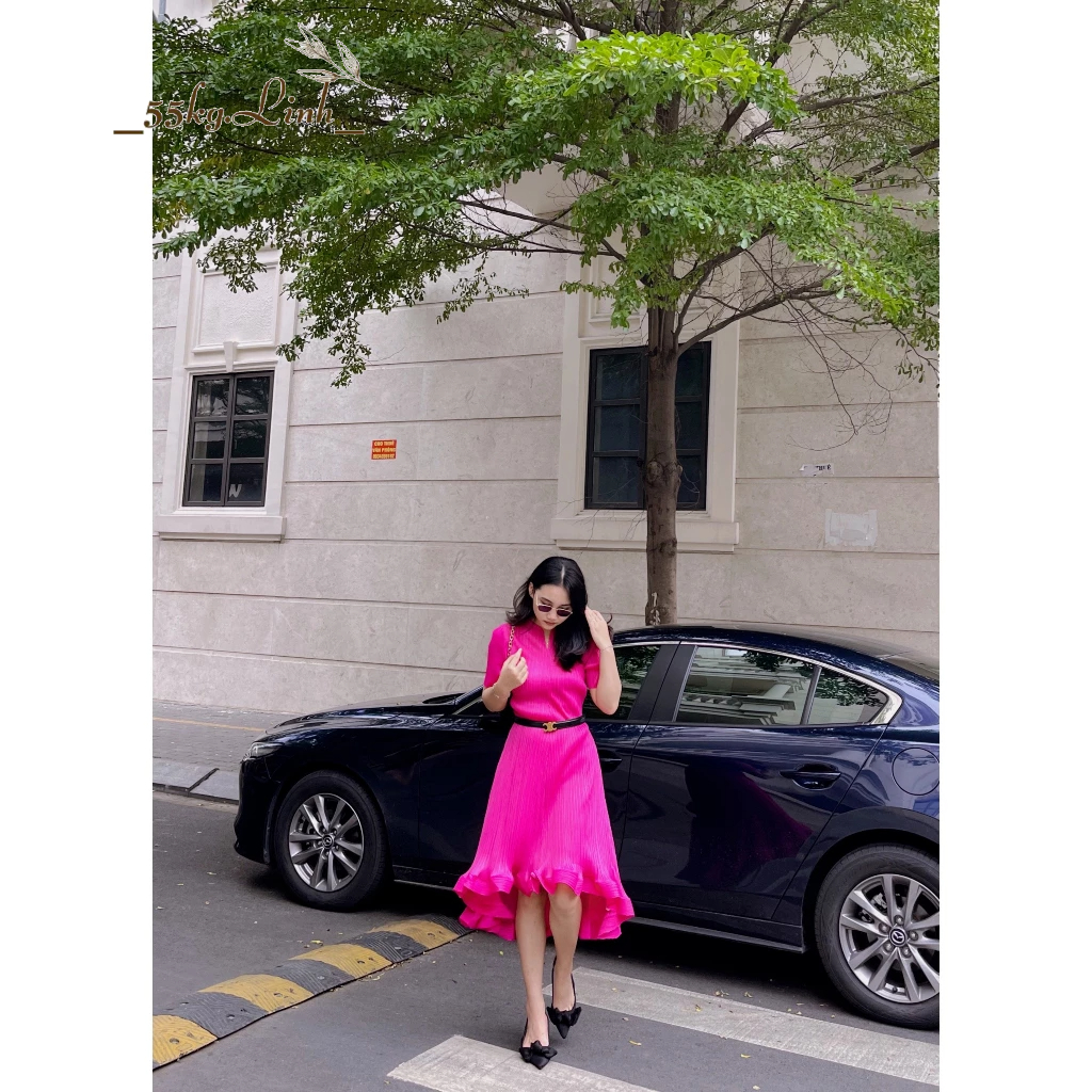 Đầm dáng đuôi cá dài chất vải thun lò xo cao cấp, Váy thiết kế tay ngắn thanh lịch, tôn dáng, dễ mặc - 55Kg.Linh