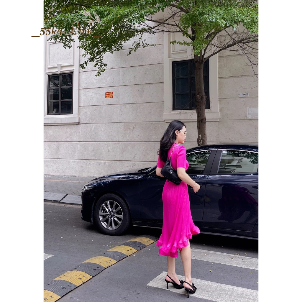 Đầm dáng đuôi cá dài chất vải thun lò xo cao cấp, Váy thiết kế tay ngắn thanh lịch, tôn dáng, dễ mặc - 55Kg.Linh