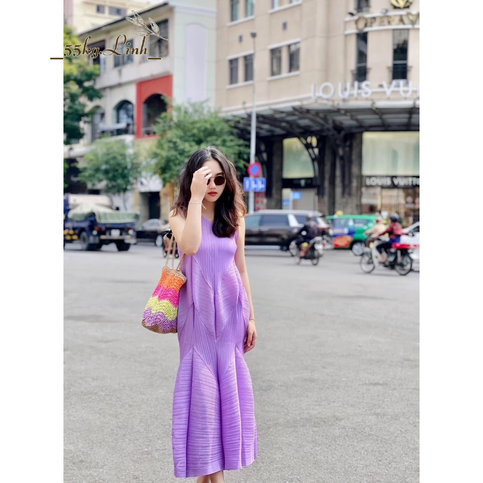 Đầm dài dáng quả bí, chất vải thun lò xo dập ly cao cấp, thiết kế lạ mắt, sang trọng - 55Kg.Linh