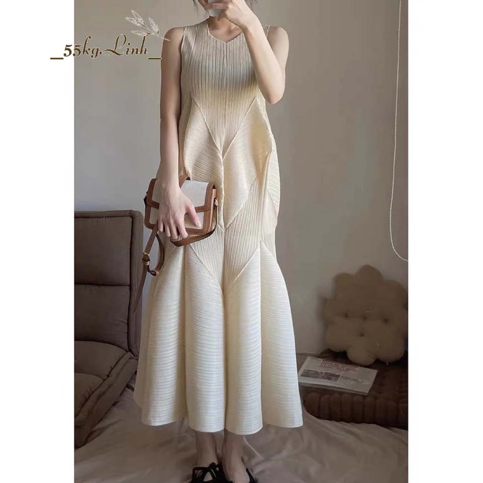 Đầm dài dáng quả bí, chất vải thun lò xo dập ly cao cấp, thiết kế lạ mắt, sang trọng - 55Kg.Linh