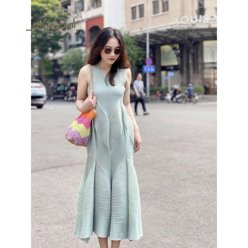 Đầm dài dáng quả bí, chất vải thun lò xo dập ly cao cấp, thiết kế lạ mắt, sang trọng - 55Kg.Linh