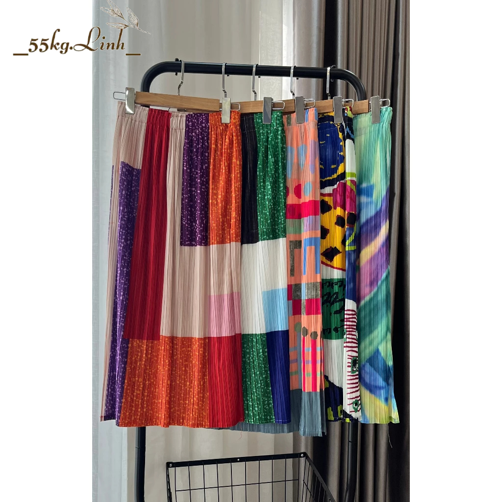 CHÂN VÁY THUN DẬP LY, Xếp Ly Midi Dáng Dài Xẻ Tà - 55Kg.Linh