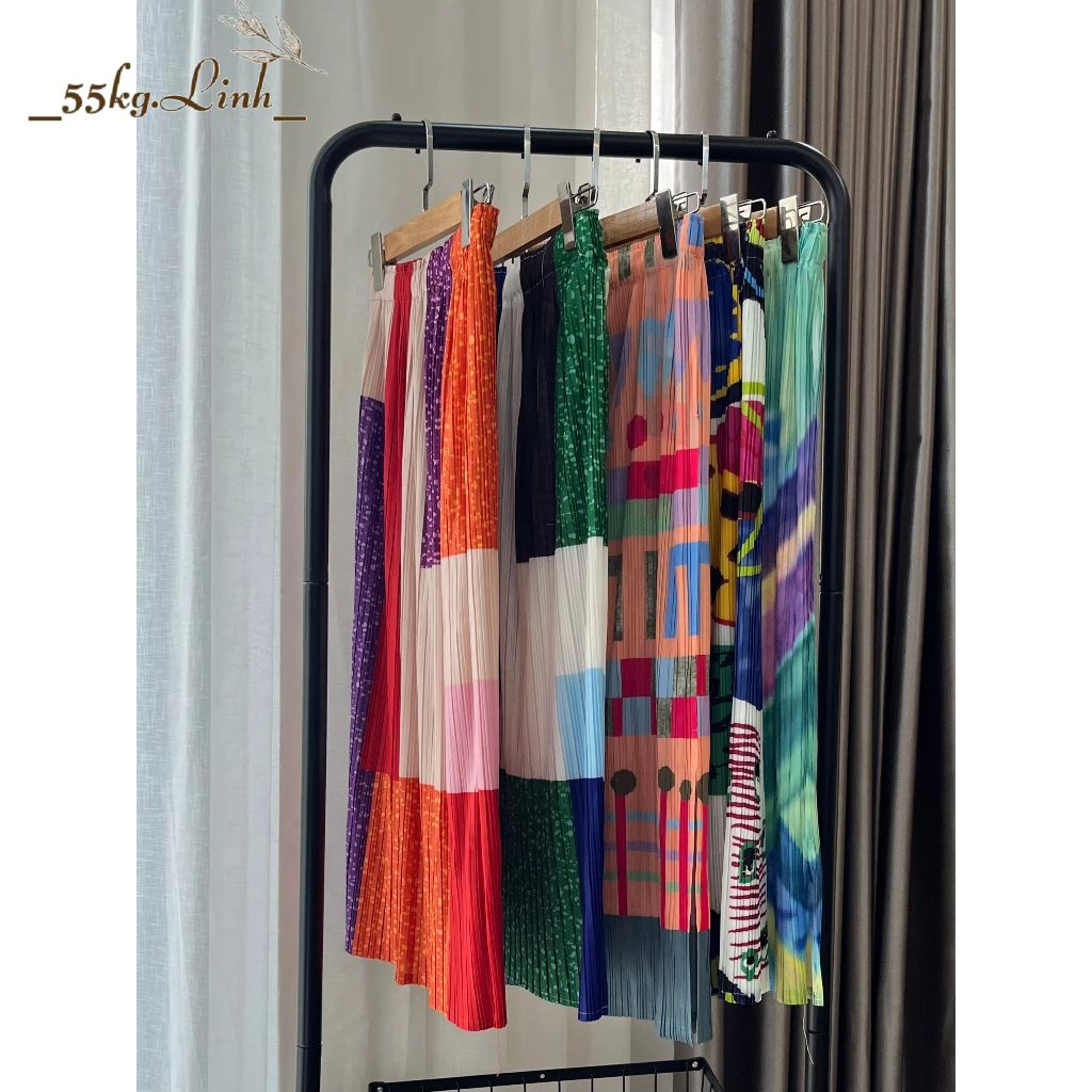 CHÂN VÁY THUN DẬP LY, Xếp Ly Midi Dáng Dài Xẻ Tà - 55Kg.Linh