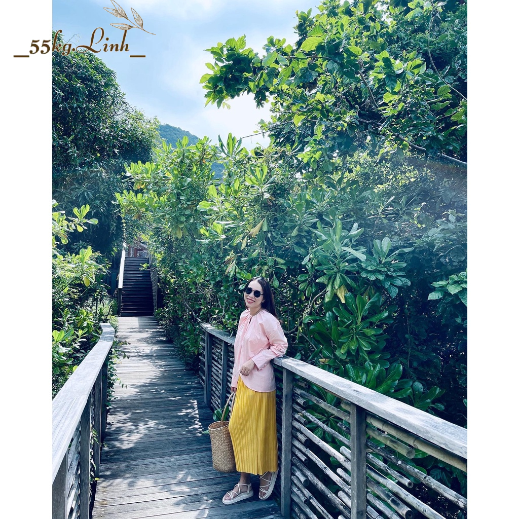 CHÂN VÁY THUN DẬP LY, Xếp Ly Midi Dáng Dài Xẻ Tà - 55Kg.Linh