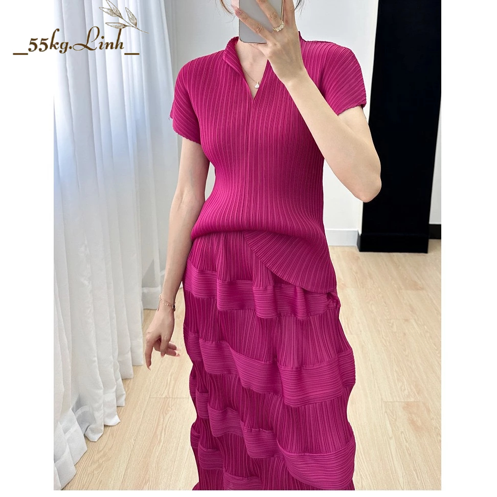 Set Áo Váy chất vải thun Lò xo cao cấp, Bộ Áo và Chân váy tôn dáng, tiện lợi, min mát co giãn nhiều - 55Kg.Linh