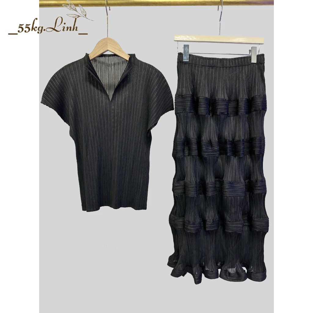 Set Áo Váy chất vải thun Lò xo cao cấp, Bộ Áo và Chân váy tôn dáng, tiện lợi, min mát co giãn nhiều - 55Kg.Linh
