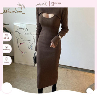 Đầm body khoét ngực, váy thun mỹ body 2in1 bigsize, mặc được 2 kiểu - 55Kg.Linh