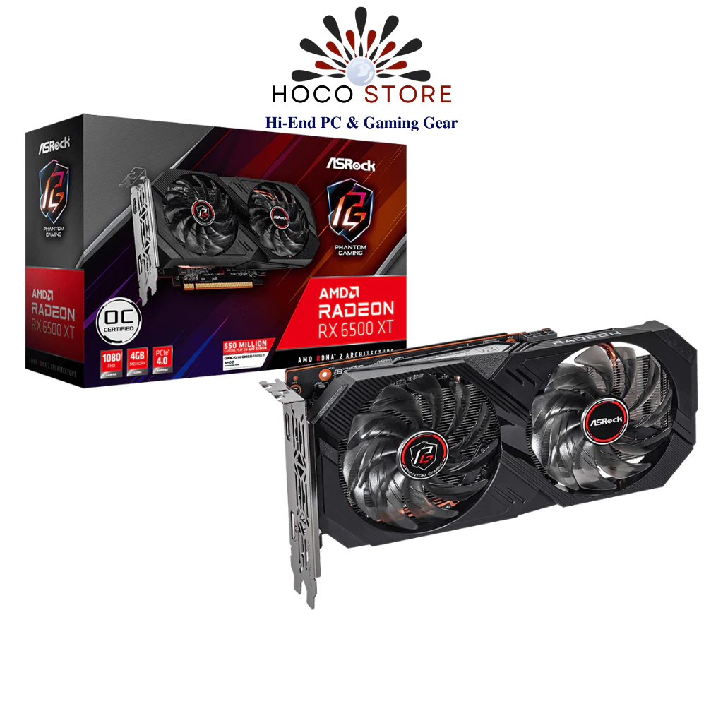 Card màn hình VGA ASROCK Radeon RX 6500 XT Phantom Gaming D 4GB OC 4GB GDDR6 | Hoco Store PC