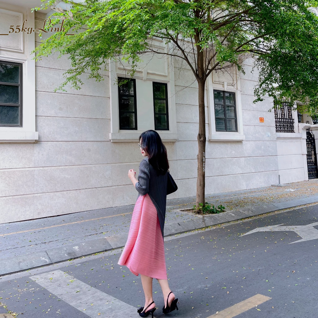 55KG.LINH - Đầm lò xo cách điệu dáng dài 120cm - Đầm  lò xo tay ngắn sang trọng freesize đến 70kg