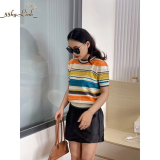 Áo len cổ tròn phối màu xinh xắn - 55Kg.Linh