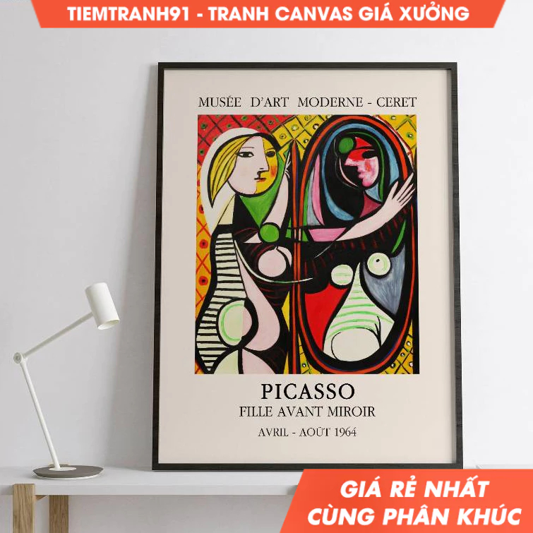 Tranh treo tường, Vintage Museum Pablo Picasso Girl Before Mirror Poster, Abstract Art, tặng kèm đin
