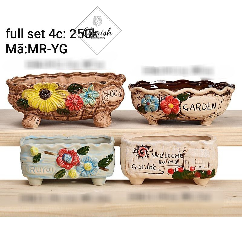 Bộ 3c Chậu chữ nhật trồng cây cảnh bonsai