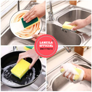 Miếng rửa chén bát 2 mặt xanh vàng siêu tạo bọt,rửa bát đũa siêu sạch P0613