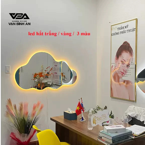 Gương đám mây 5mm cao cấp VẠN BÌNH AN tặng đế gỗ phụ kiện treo freeship lắp đặt tại TPHCM - vận chuyển đi các tỉnh